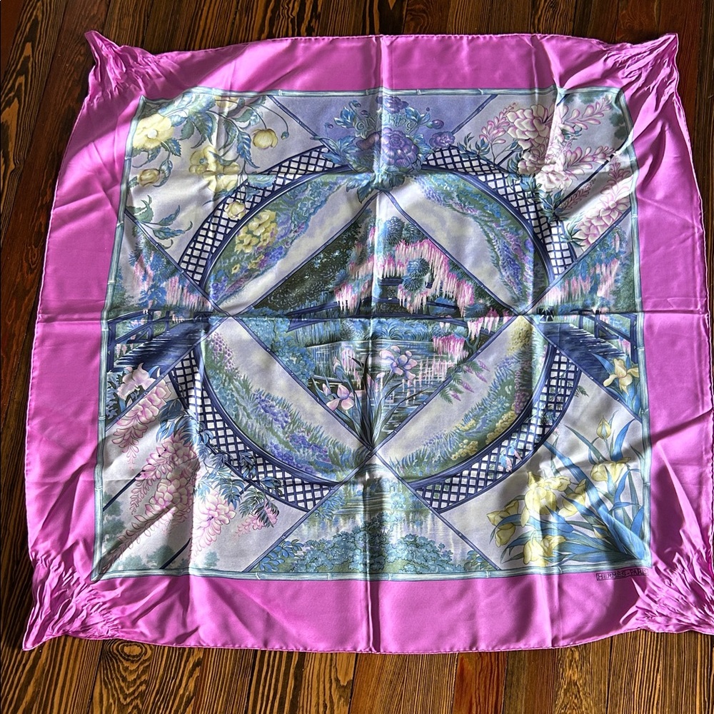 Hermes Pink and Blue Silk Scarf GIVERNY